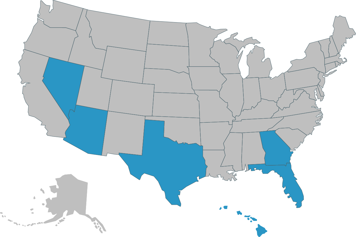 US map with highlighted states